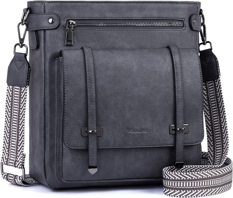 Roulens Crossbody Bags for Women,Multi Pocket Crossbody Purses Vegan Leather Shoulder Handbags Travel Purse Adjustable Strap - Image 1